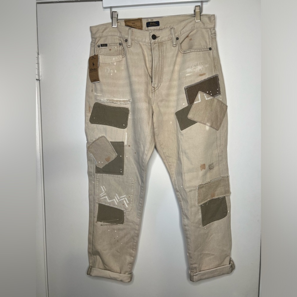 298$ New Polo Ralph Lauren Women's Cream 1967 Avery Boyfriend Patchwork Jeans 29